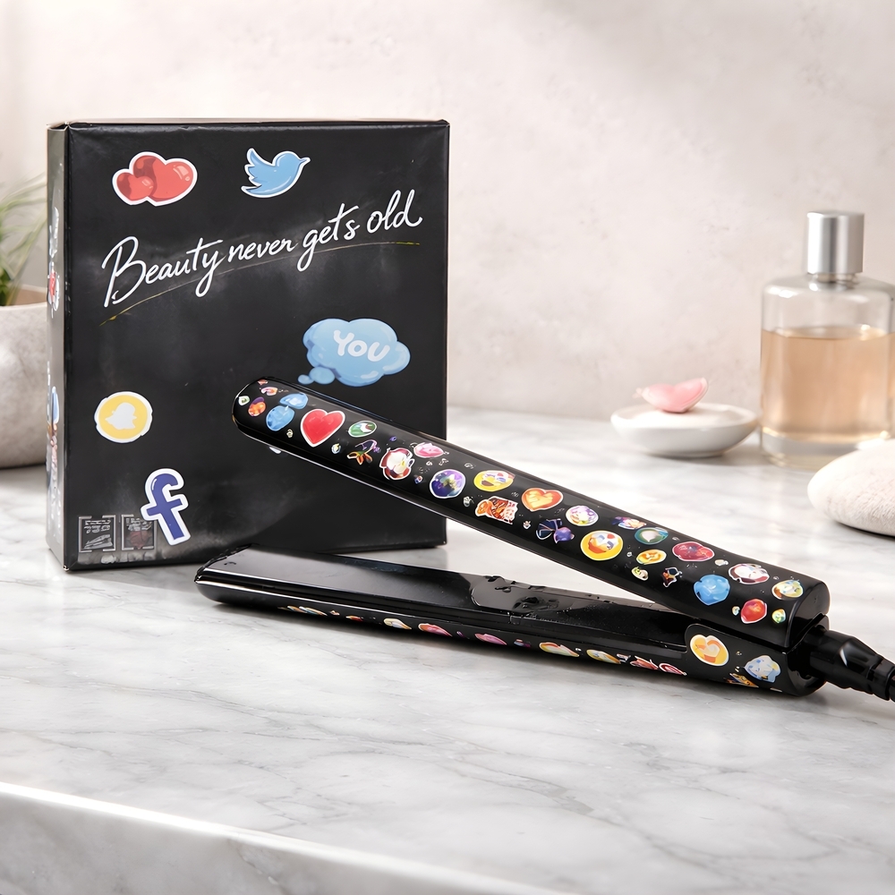 Black Emoji Print Hair Straightener Flat Iron - Women Hair Tools